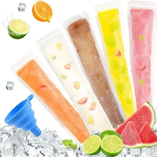 Wassereis Tüten, Wassereis, 200 Stück Einweg-Saft Wassereis Formen Beutel mit Trichter, Wassereistüten, Hausgemacht Eis Am Stiel Beutel für Saft Joghurt Smoothies