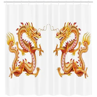 Abakuhaus Duschvorhang Moderner Digitaldruck mit 12 Haken auf Stoff Wasser Resistent Breite 175 cm, Höhe 180 cm, Drachen chinesische Philosophie gelb 175 cm x 180 cm