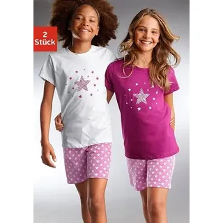 PETITE FLEUR Pyjama, (Set, 4 tlg., 2 Stück), modischer Sternendruck auf den Shirts und Hosen PETITE FLEUR weiß, beere