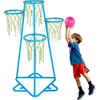 Vevor Basketballkorb für Kinder, 4-Korb-Basketballkörbe für Kinder, tragbarer Basketballständer mit einstellbarer Höhe & 3 Bällen, Basketball-Spielzeugset für Kinder jeden Alters, Jungen und Mädchen