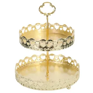 Obst Etagere 2 Etagen Gold Servierplatte Groß Obst-und Gebäckschale Konfektschale Dekorative Rundes Serviertablett für Gemüse, Obst, Snacks, Süßigkeiten (Ausgehöhltes Liebesherz)