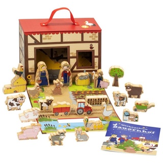 YoaMo Bauernhof für Kinder mit 24 Holzfiguren, Spielkoffer, und weih