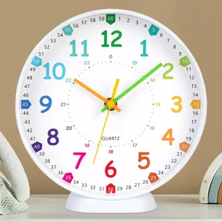 VIVILINEN Lernuhr Kinder Wanduhr Kinderzimmer Lautlos 20cm Wanduhr ohne Tickgeräusche für Schulanfänger, Jungen und Mädchen, Einschulung Geschenk