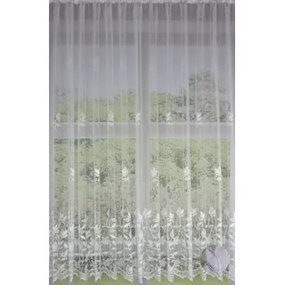 Clever-Kauf-24 Gardine Fertiggardine m. Universalband weiß Edel Jacquard, transparent, Store weiß 300 cm x 125 cm