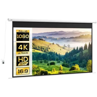 Homcom Leinwand 16:9 Projektionswand, Motorisierte Projektionswand mit Fernbedienung, für Wohnzimmer, Weiß weiß