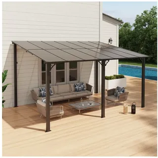 joivi Pergola Pergola 3x4m Terrassenüberdachung, Carport mit Sonnendach, (Pavallon aus PE-Platte&Stahlrahmen), für Garten, Hinterhof, Schwimmbad schwarz