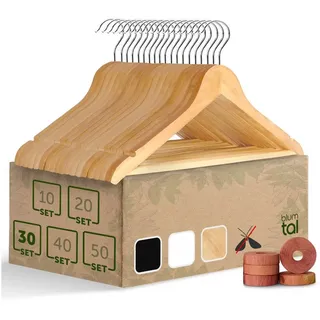 Blumtal Kleiderbügel Holz 30er Set - Holzbügel mit 360° drehbarem Metallhaken - Bügel aus robustem Holz mit Zedernholz Mottenschutz - Holz Kleiderbügel mit Anti-Rutsch-Schicht & Einkerbungen - Hangers