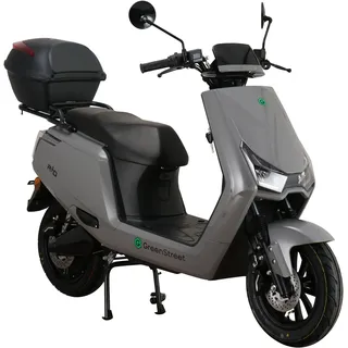 E-Mofaroller GREENSTREET "Rio 2000W 25 kmh grau inkl. Topcase", grau (grau, schwarz), Elektromotorroller, 25 km/h, bis zu 90 km Reichweite, breites Rücklicht zur besseren Sichtbarkeit, B:76cm H:116cm L:188cm