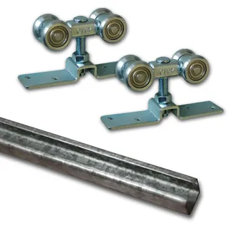 TEILEMAGNET Schiebetür Beschlagset mit Laufwagen/Laufkatze Wartungsfreie Leichtgängige Geräuscharme Laufrollen 2 Auflaufstopper Laufschiene 200 cm