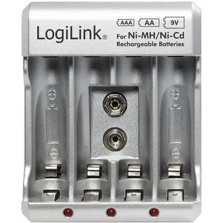 Logilink PA0168 Akku-Ladegerät für AA AAA 9V Ni-MH Ni-Cd Akkus silber