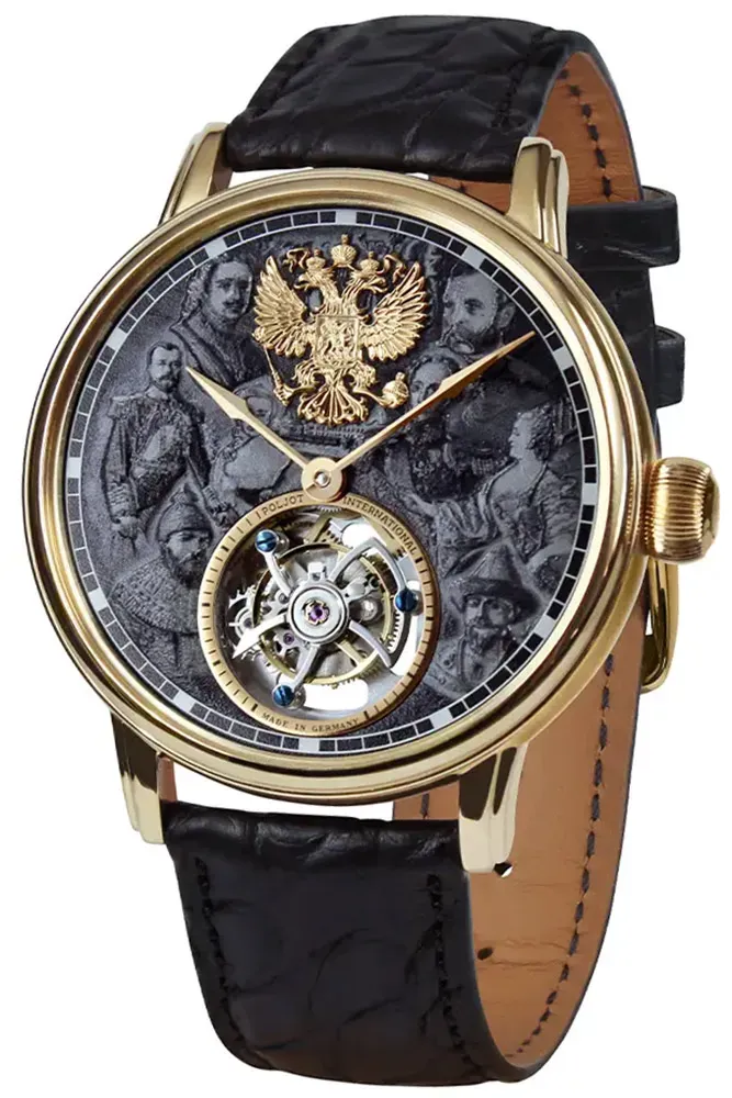 Poljot International 3400.T-DYN-2 Herren-Armbanduhr Tourbillon Dynasty Schwarz/Goldfarben