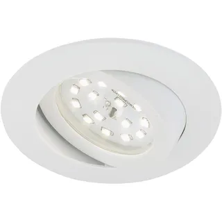 BRILONER - 1x LED Einbaustrahler 230V Flach, Deckenspots, LED Spots, Einbauspots LED, Einbauleuchten Decke, 68mm, Dimmbar, Schwenkbar, Warmweißes Licht, Weiß, 82x28 mm (DxH)