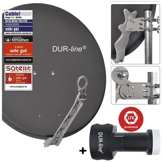Dur-Line 8 Teilnehmer Set - Qualitäts-Alu-Satelliten-Komplettanlage - Select 75cm/80cm Spiegel/Schüssel Anthrazit + Octo LNB 8 Teilnehmer - DVB-S2, 4K, 3D]