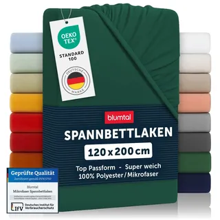 Blumtal® Spannbettlaken 120x200cm - Bettlaken 120x200 aus Microfaser - Oekotex zertifiziertes Spannbetttuch 120x200 - Spannbettlaken 120x200 / Spannleintuch 120x200 - Bettlaken - Laken - Dunkelgrün