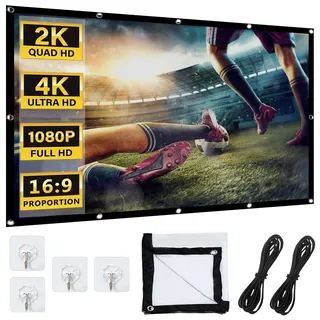 LEKEFETO Beamer Leinwand 120 Zoll: Projektionsleinwand 16:9 HD, Outdoor Projektionsschirm Anti-Falten, Faltbarer Bildschirm für Zuhause, Büro, Schule, Camping