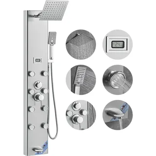 Vevor Duschpaneelsystem, 5 Duschmodi, Duschpaneelturm mit Digitalanzeige, Regenfall, 8 Massagedüsen, Wannenauslauf, Handbrause mit 3 Einstellungen, 59-Zoll-Schlauch, Wandduschset aus Edelstahl