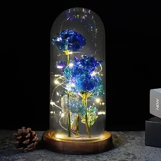 Ewige Rose Im Glas, Schöne und das Biest Rose, Galaxy Rose mit LED, Romantische Geschenke für Frauen, Rosen Geschenke für Geburtstag, Muttertag, Hochzeit, Abschluss, Jahrestag (Blau)