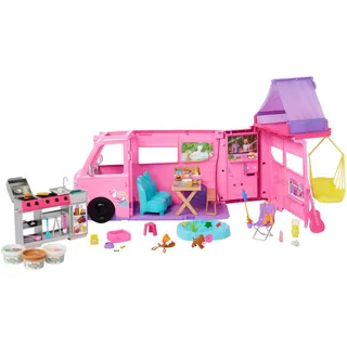 Mattel Barbie Super Abenteuer-Camper Spielset mit Dachzelt, Grill mit Farbwechseleffe