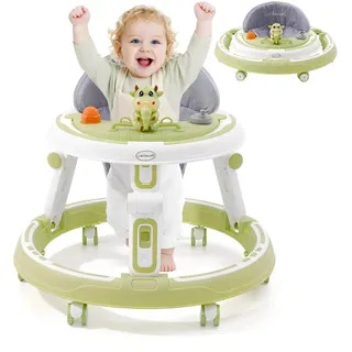 3 in1Lauflernhilfe,Babywalker Höhenverstellbar & Klappbar,Anti-Rollove Lauflernwagen mit 7-Fach Höhenverstellbar,Gehfrei Baby ab 6 Monate mit Leisen 360°Laufrädern Esstablett und Spielcenter