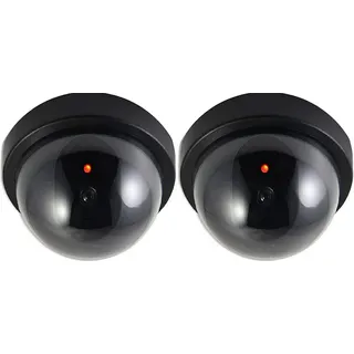 O&W Security 2X Kamera Attrappe mit Fake Objektiv Videoüberwachung Warensicherung Dummy-Überwachungskamera mit rotem LED Licht für Innen- und Außenbereich