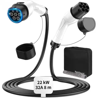 RamTouch Typ 2 Ladekabel (22 kW, 8 m, 32A, 3-phasig, Mode 3) - Typ 2 auf Typ 2 EV Ladekabel, kompatibel mit Allen E-Autos, Plug-in-Hybrid-Autos und Ladestationen