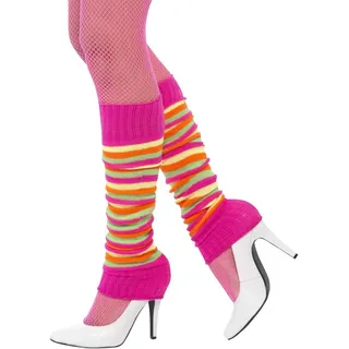 Amakando Beinstulpen Geringelt Stulpen gestreift pink-bunt Beinwärmer Aerobic Leg Warmers 80er Ringelstulpen Tanzstulpen Ballettstulpen