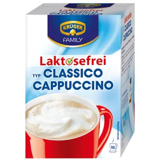 KRÜGER FAMILY Cappuccino Laktosefrei Classic, Getränkepulver mit löslichem Bohnen-Kaffee, koffeinhaltig, ohne Laktose, 150 g