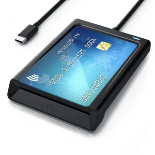 CSL Speicherkartenleser USB C Smart Card Reader mit NFC, Chipkartenleser, SIM Kartenlesegerät, für Personalausweis Gesundheitskarte Bankkarte, Mac OS X, Win 11 komp. schwarz
