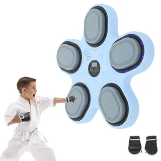 ACROSSPART Music Boxing Machine, LED Elektronische Musik Boxing Machine mit Boxhandschuhen, 9 Geschwindigkeitsmodi und 9 Betriebsarten, Wandmontiertes Boxziel für Erwachsene und Kinder (Blau)