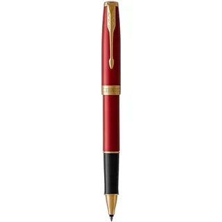 Parker Sonnet Tintenroller | Rote Lackierung mit Goldzierteilen | feine Spitze | Schwarze Tinte | Geschenkbox