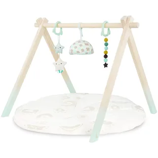 B. toys – Spielbogen aus Holz mit Krabbeldecke – Spieldecke für Babys und Neugeborene – 3 Sensorik Babyspielzeuge – Baumwollmatte – Holz Activity Center – Starry Sky