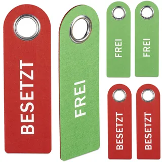 Relaxdays Türschild Besetzt Frei, 6er Set, WC Schild zum Aufhängen, beidseitig, Bad & Büro, Filz Türhänger, rot/grün