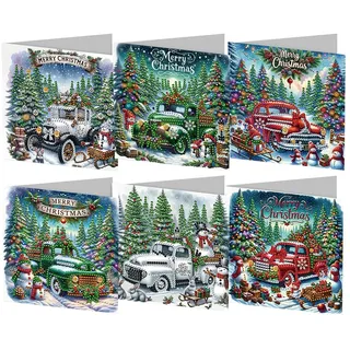 Generish Weihnachtskarten Set,Diamond Painting Weihnachtskarten,6er Set Grußkarten Weihnachten, Klappkarten Frohe Weihnachten mit Umschlägen,Merry Christmas Geschenk Weihnachtsgrüße Dankeschön Karte