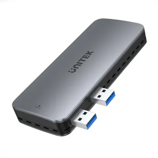 UNITEK S1224A SolidForce PCIe/NVMe M.2 SSD 10Gbps Gehäuse für PS5 / Dual USB-A/Aluminium Wärmetauscher/Silikon Wärmeleitpads/Gummihalterung /15cm USB-A Kabel