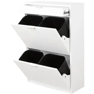 Happy Home Mülleimerschrank mit Schublade & 4 Abfalleimer - ca. 62 x 25 x 90 cm - Weiß - 2 Jahre Gewährleistung - mind. 14 Tage Rückgaberecht - Weiß