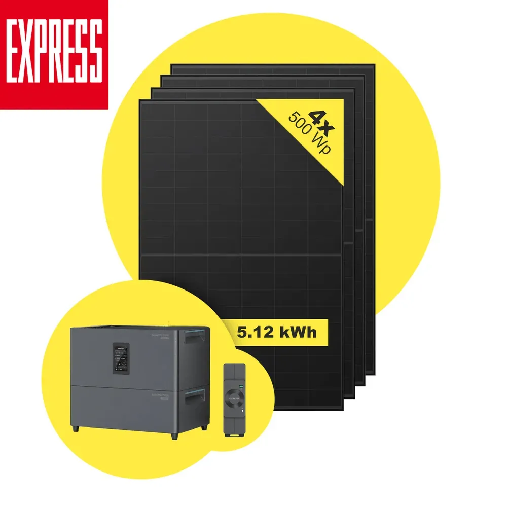 Sicatron 2000W Balkonkraftwerk - 4x 500 Watt - Marstek Jupiter C plus & Erweiterungsbatterie 5,12 kwh Express.de Deal - mit Smart Meter +30.00€
