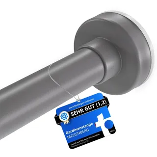 MEISENBERG Klemmstange für Gardinen 140-250cm, Grau, Ø 25 mm, Vorhangstange ohne Bohren - Gardinenstange zum Klemmen - Spannstange für Vorhänge, Dusche, Türöffnungen und Kleiderschrank - 1Stück
