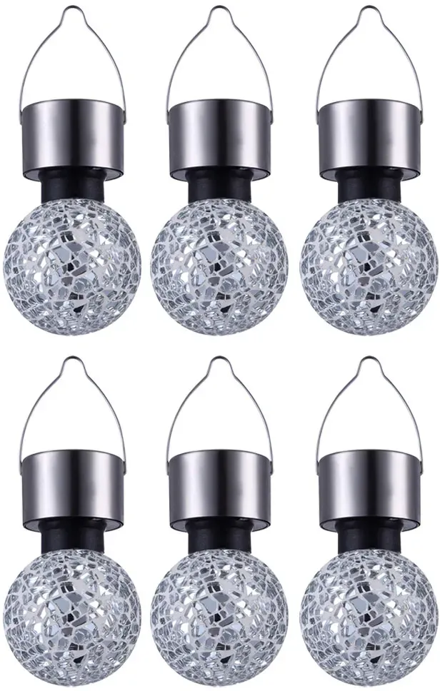 6er Set Solar Hänge Leuchten rund Garten Kugel Lampen Spiegel Scherben Mosaik silber Deko Lichter