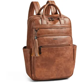 Shrrie Rucksack Damen, 15,6 Zoll Laptop Rucksack Leder Wasserdicht mit laptopfach, Computer-Rucksack für Arbeit Business Uni Reise Büro-Braun