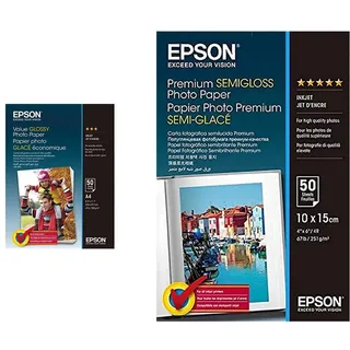 Epson C13S400036 Fotopapier, A4, 50 Blatt & Fotopapier Premium Semigloss 10x15 50Blatt S041765