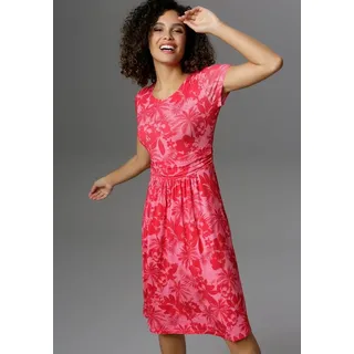 Aniston SELECTED Sommerkleid mit Palmen und Blüten in Knallfarbe rot 42