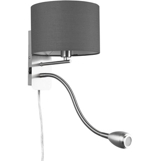 Trio Wandleuchte Hotel 271170211, Nickel matt, Stoffschirm grau, 1 x 3.1 Watt LED, exkl. 1x E14, getrennt schaltbar, Lesearm flexibel, Flex Connect