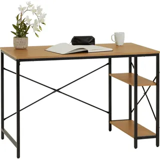 CARO-Möbel Schreibtisch TAVIRA im Industrial Stil aus Metall in schwarz und MDF in Vintage Optik, Tisch im minimalistischen Vintage Look mit 2 offenen Fächern - Braun