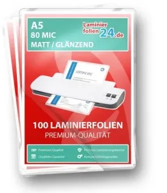 Laminierfolien A5, 2 x 80 Mic, matt / glänzend