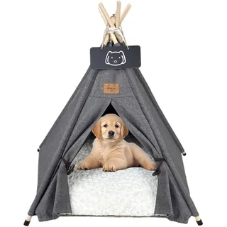 Meowmellow Tipi Zelt für Haustiere Hundezelt Katzenzelt mit Plüschkissen Haustierzelte Häuser für Katzen und Hunde Hundehöhle und Haustierhäuser Wegklappen Haustier Zelt Möbel 60x60x70cm