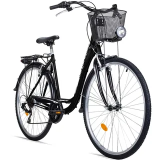 Bergsteiger Florenz 28 Zoll Damenfahrrad mit Korb, Beleuchtung & Schaltung, ab 160 cm, Damen Fahrrad mit 7 Gangschaltung, Retro Damenrad