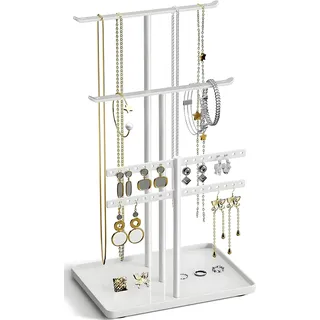 Schmuck Organizers, Schmuckständer 32cm Groß, 4 Ebenen Robust Schmuckaufbewahrung Reise, Schmuckschrank Organizer für Halskette, Armband, Parfüm und Ohrringe, Deko Aesthetic Accessoires, Weiß