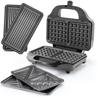 Rosenstein & Söhne 3in1-Sandwichmaker, Waffeleisen & Tischgrill, Anti-Haft, 800 Watt