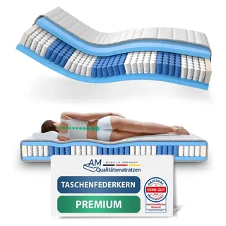 AM Qualitätsmatratzen Premium 7-Zonen Taschenfederkernmatratze 100 x 200 cm H1