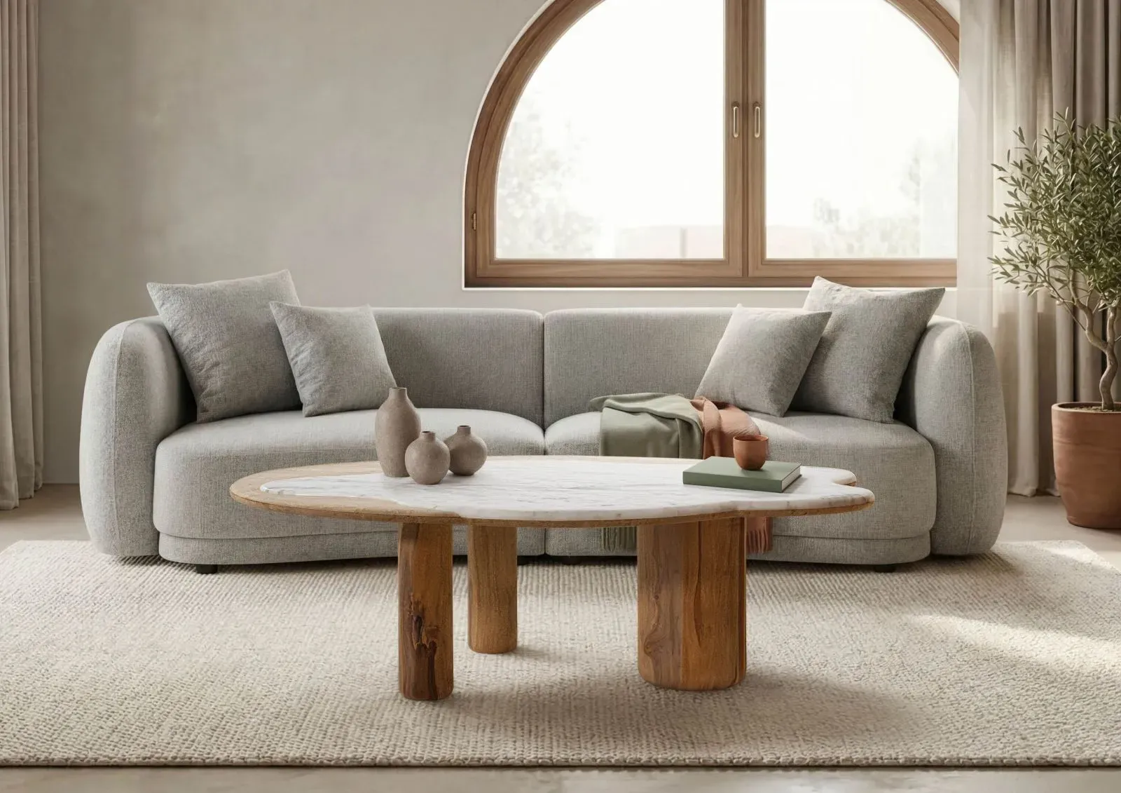 Couchtisch Sheesham 120x70x35 natur sandgestrahlt lackiert / Marmor weiß ORGANIC COLLECTION #30